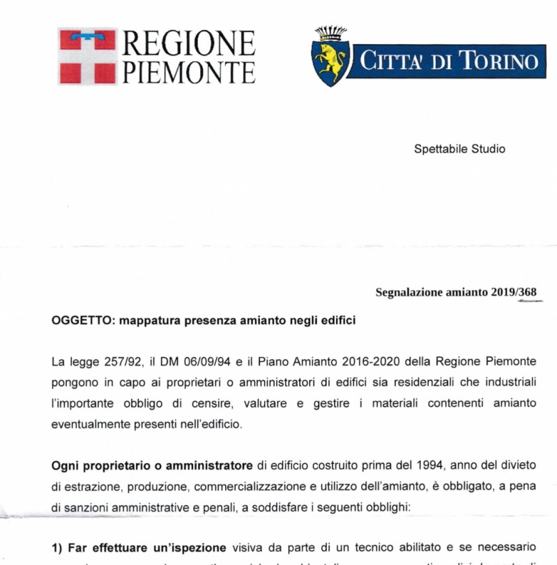 False lettere sulle opere di bonifica dall’amianto